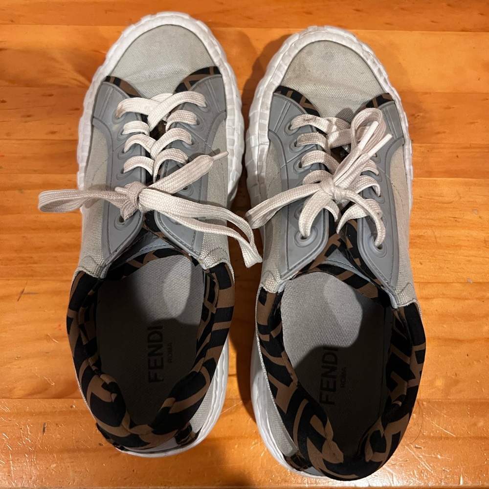 Authentic Fendi Force Blue Canvas Sneakers with Fendi print on back. Size 39.5